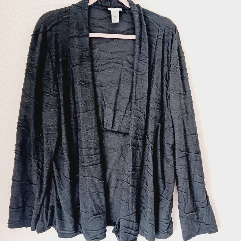 Sweater Chico Cardigan Open Cowl Long Line Duster Goth Black Textured Size 16 XL